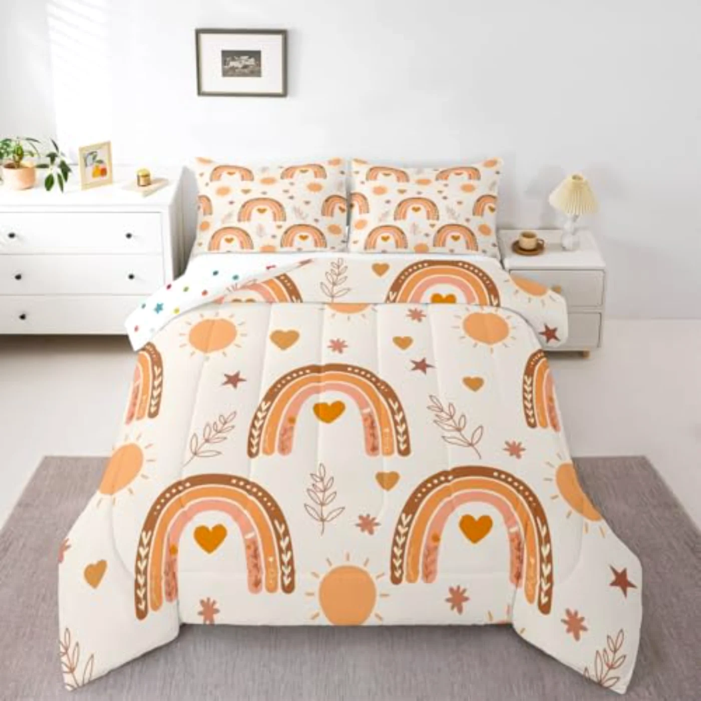 Kids Cute Boho Rainbow Boys Comforter Set, Twin