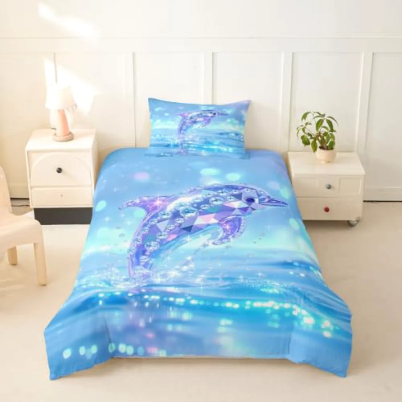 Diamonding Dolphin Sea Animals Girls Duvet Cover, Twin