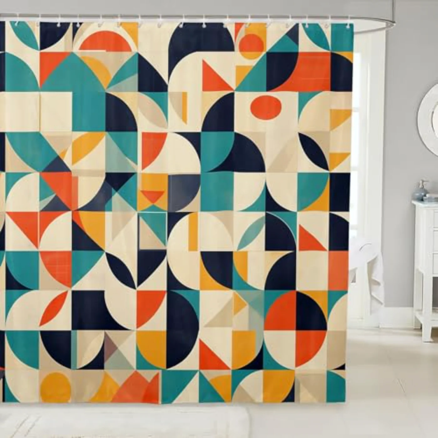 Teal Orange Geometric Shower Curtain Shower Curtain