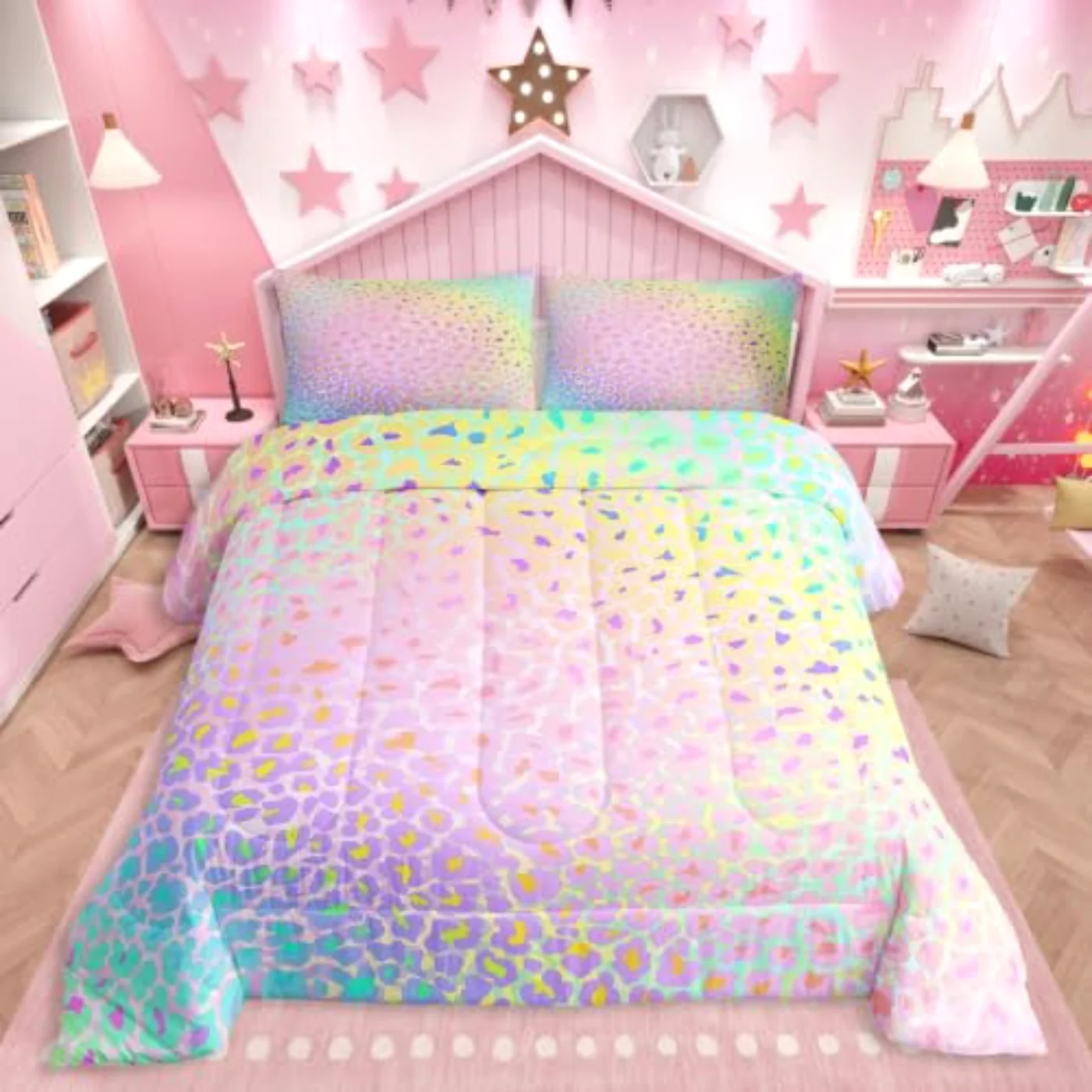Ombre Rainbow Leopard Kids Boys Comforter Set, Twin