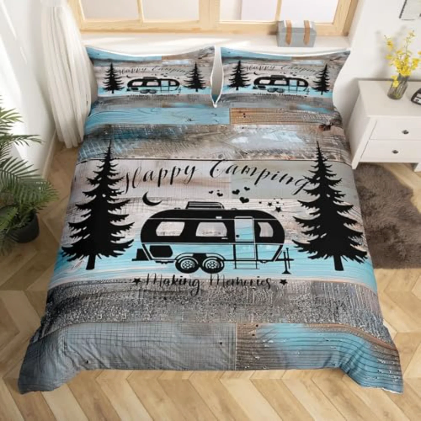 Rustic Farmhouse - Happy Camping Duvet Cover, Twin