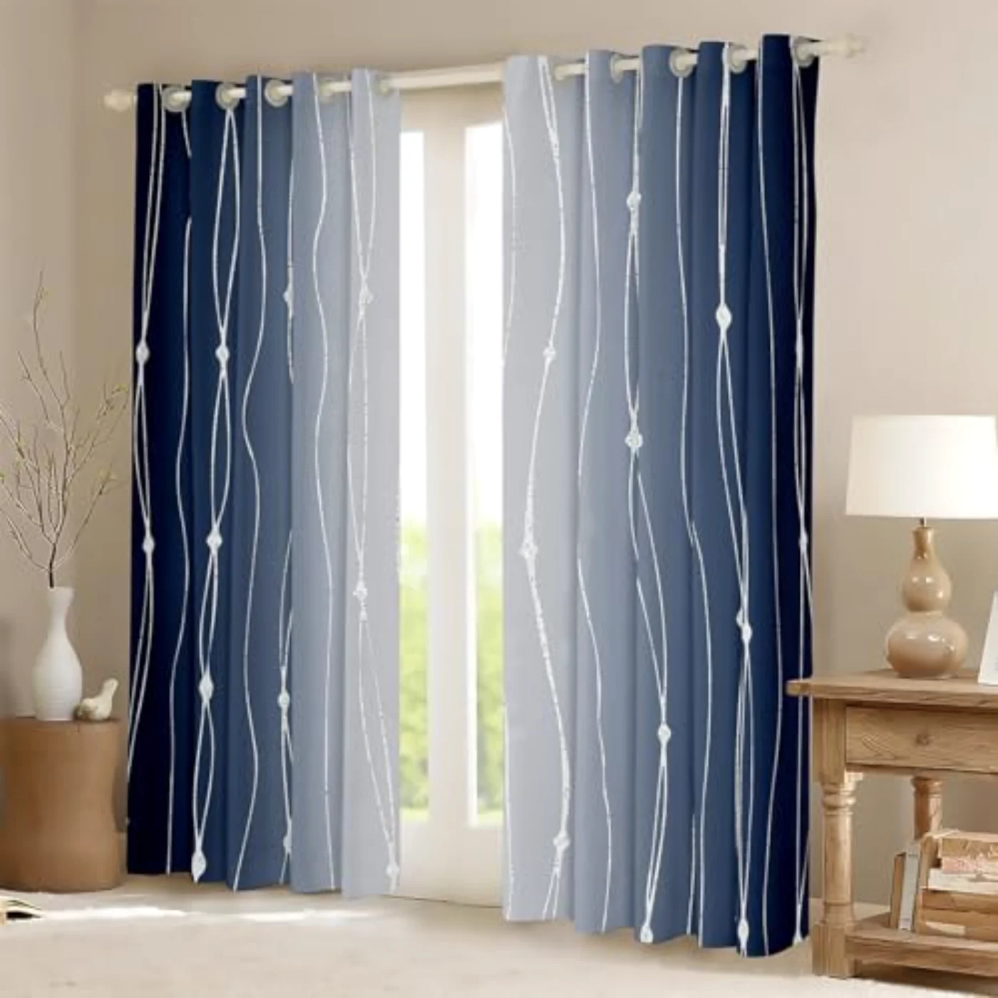 Navy Blue Gray Gradient Blackout Curtains