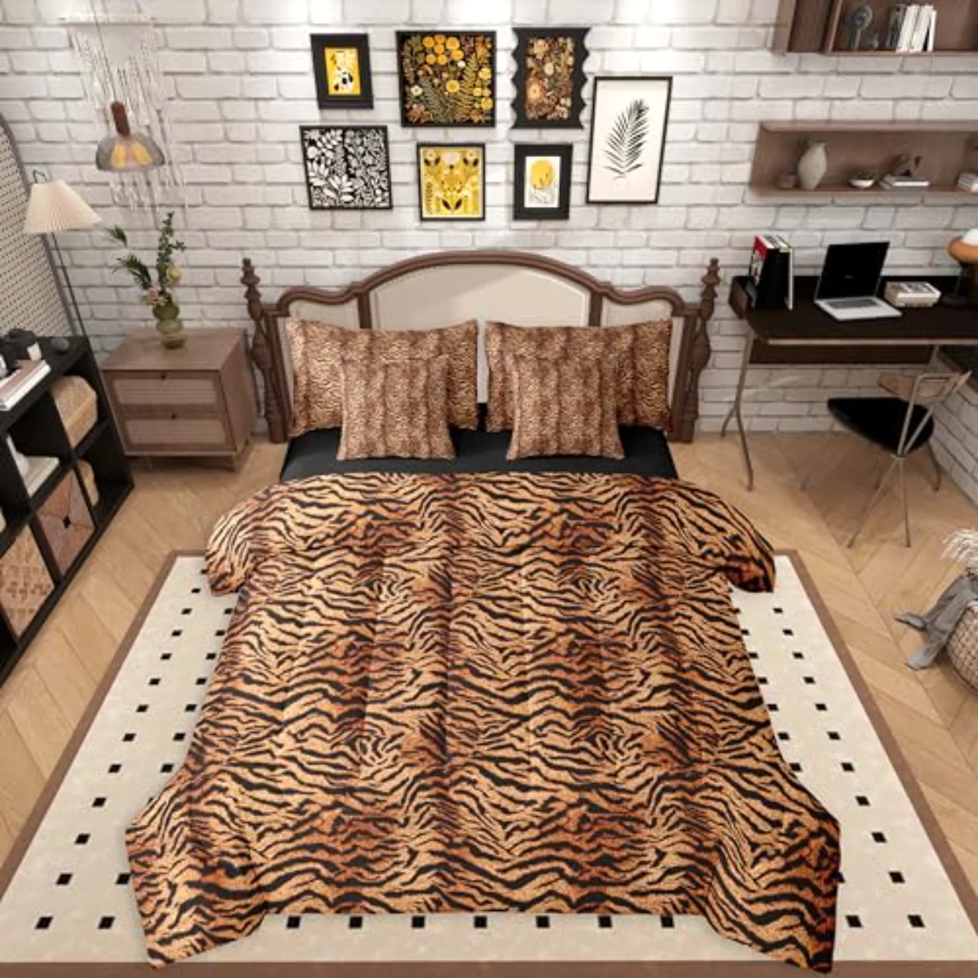 Brown Tiger Print Sheets Women Quilt, Twin