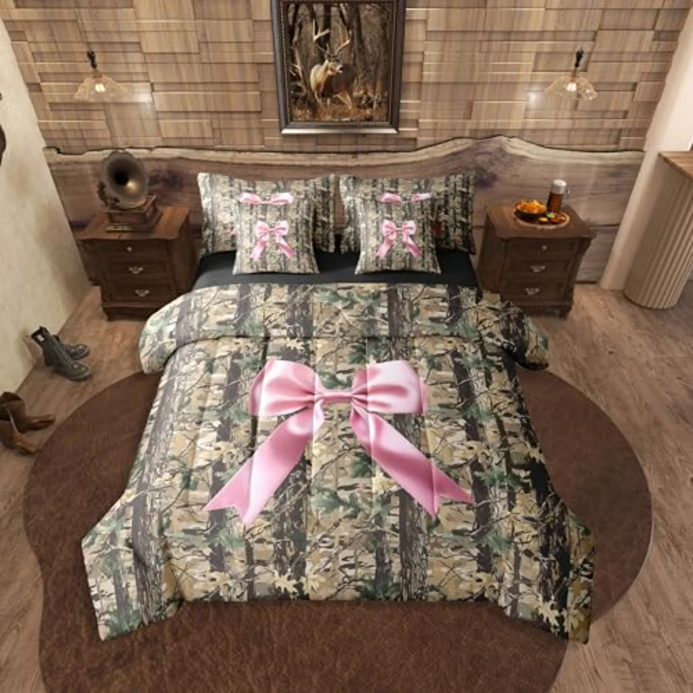 Bowknot Camo In Bag Hunting Comforter Set, Queen