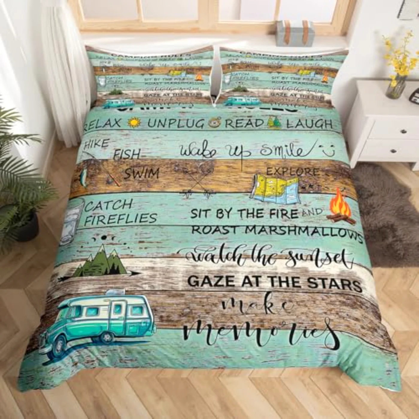 Camping Rules Camper Kids Child Duvet Cover, Twin