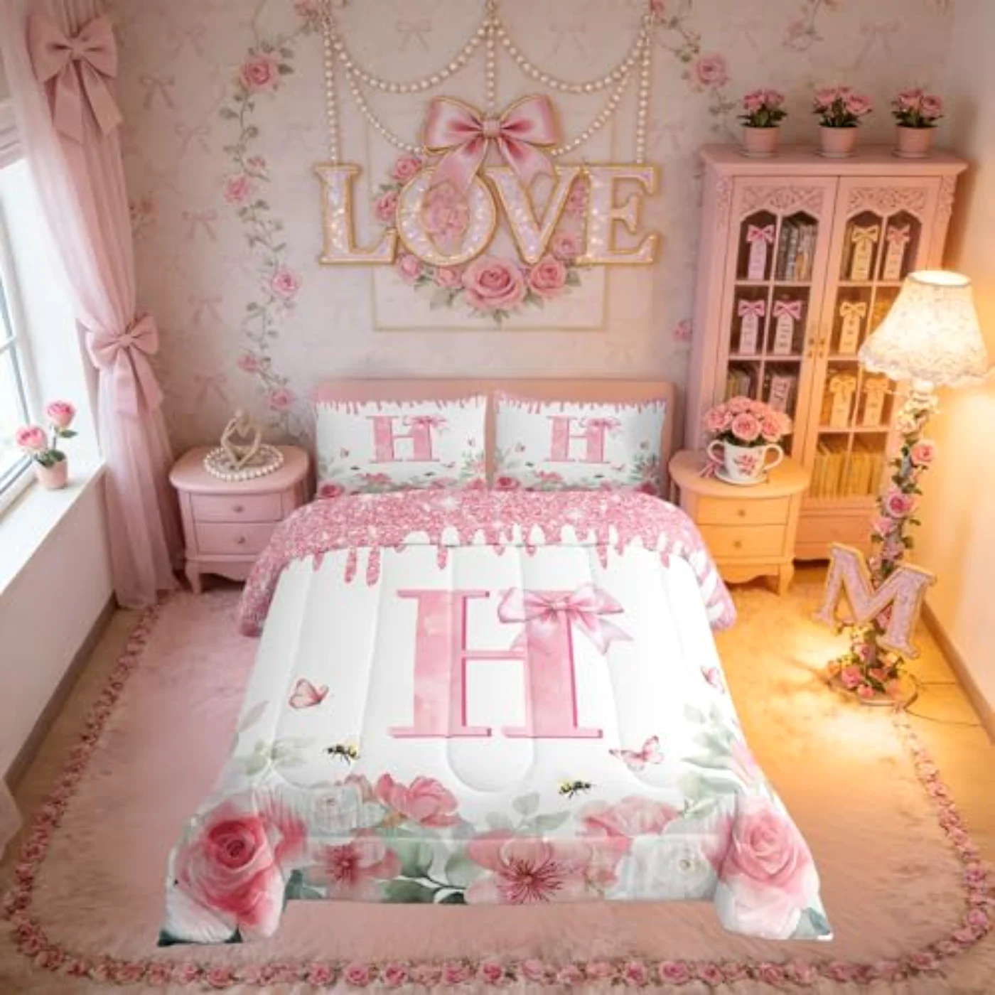 Initial Letter H Toddler Girls Comforter Set