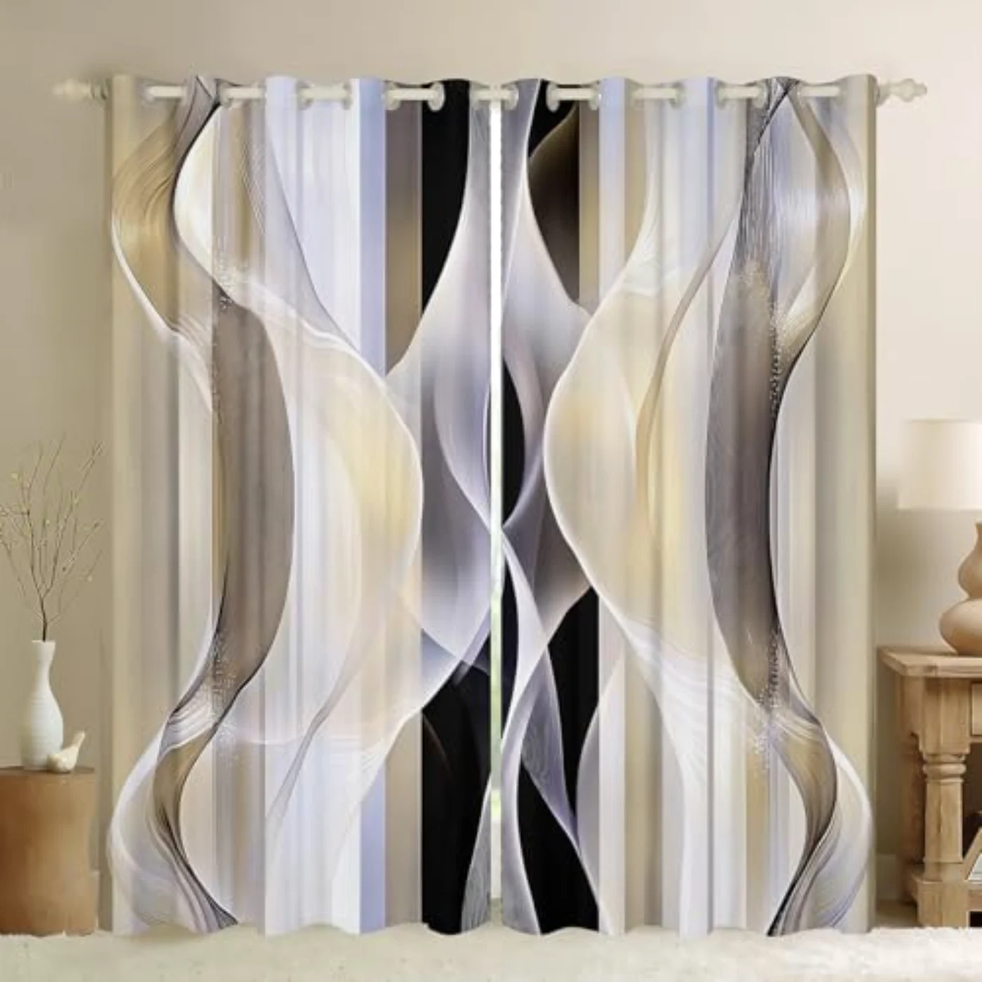 Gold Stripes Window Drapes Abstract Curtains