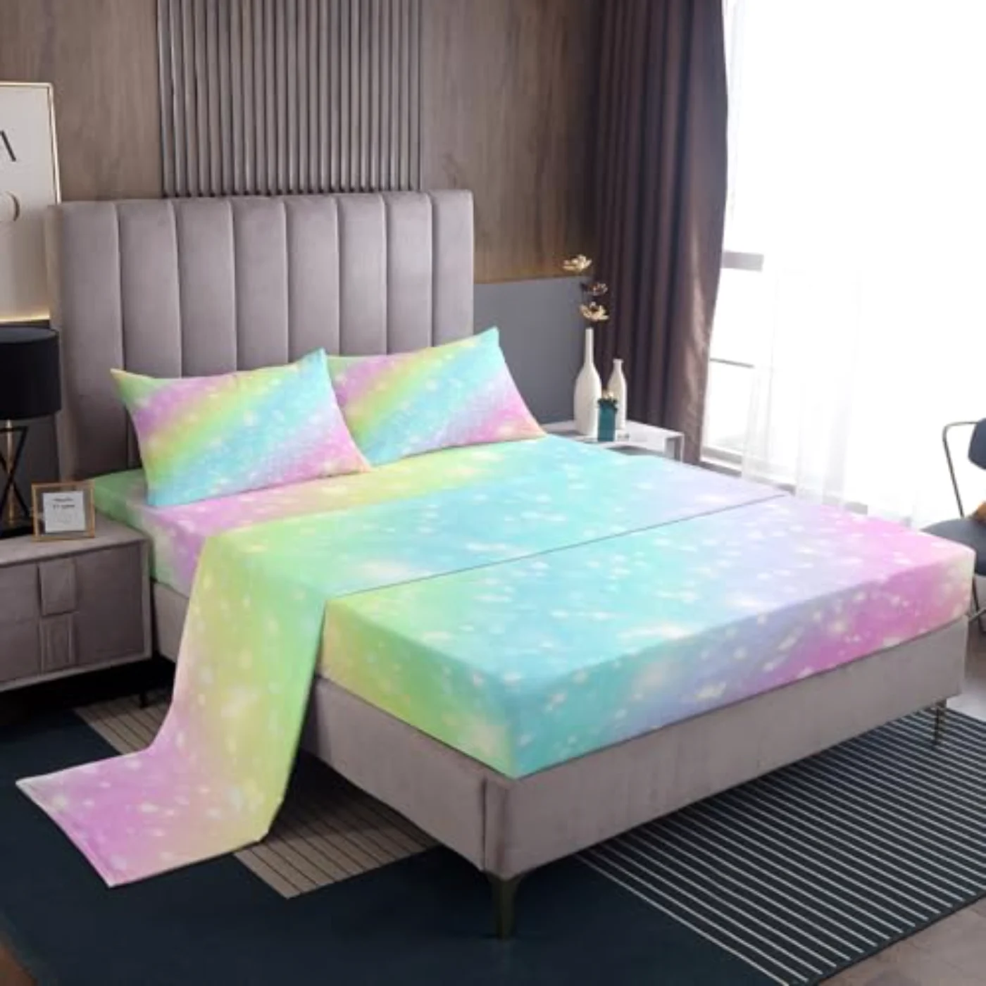 Rainbow Girls Kids Teens Tie Sheet Set, Twin