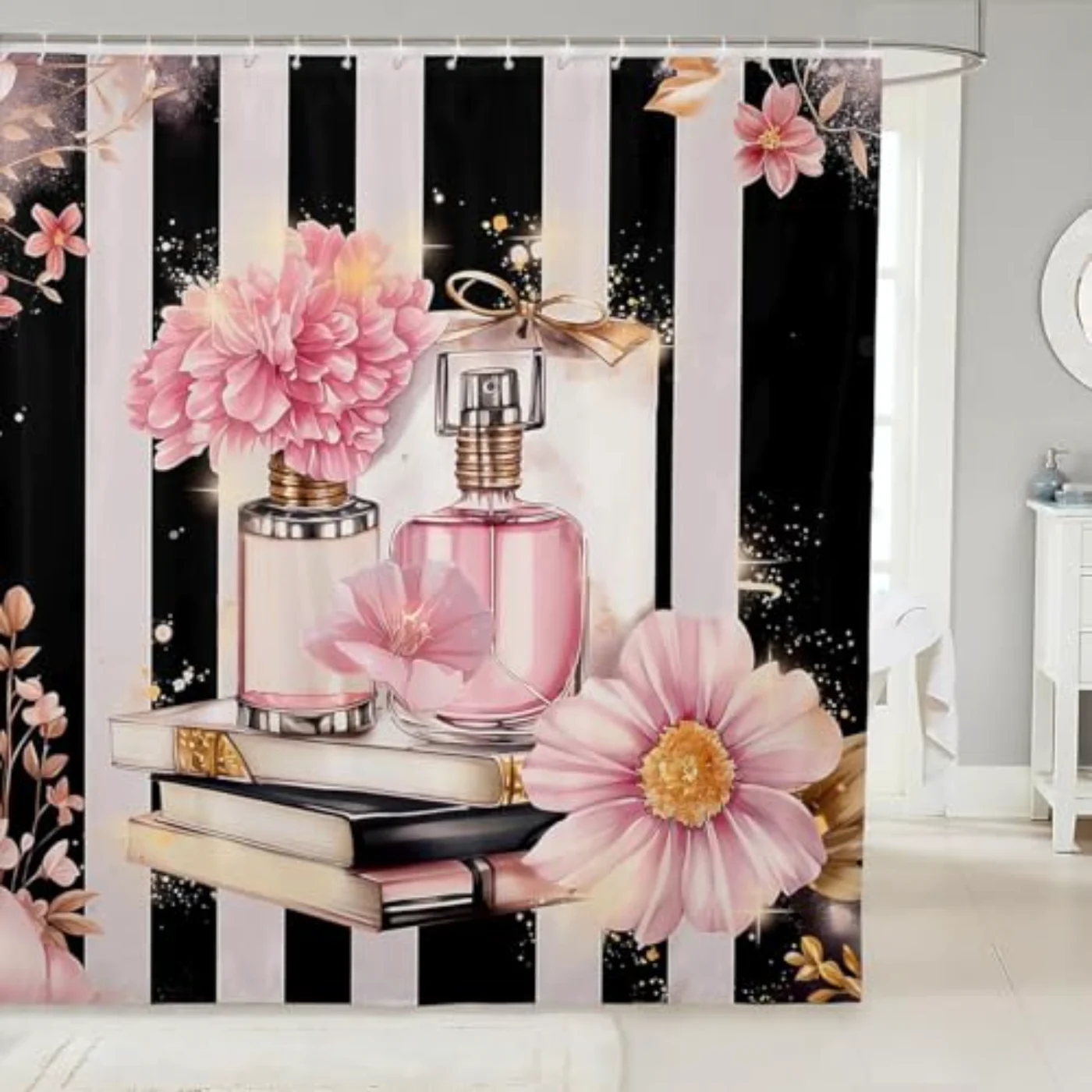 Pink Floral Shower Curtain Modern Shower Curtain