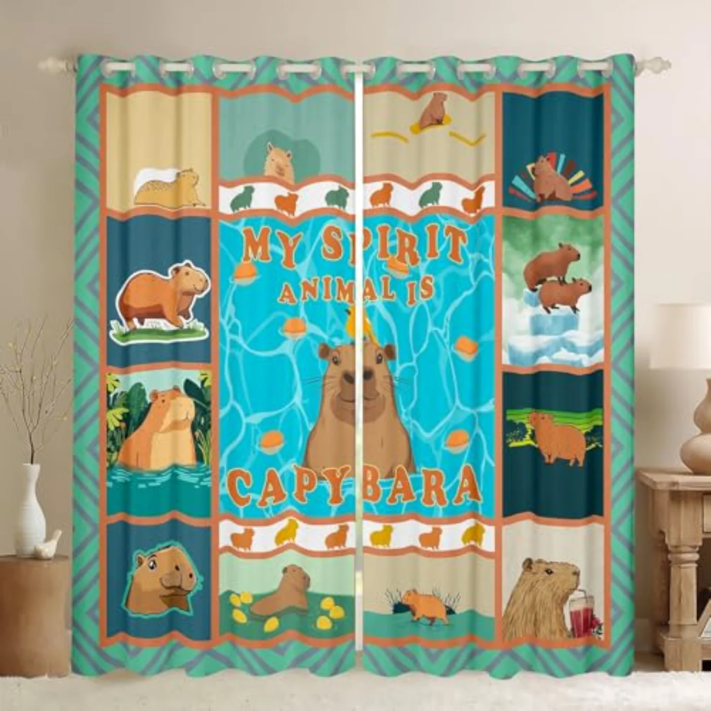 Cute Capybara Curtains Cartoon Capybara Curtains