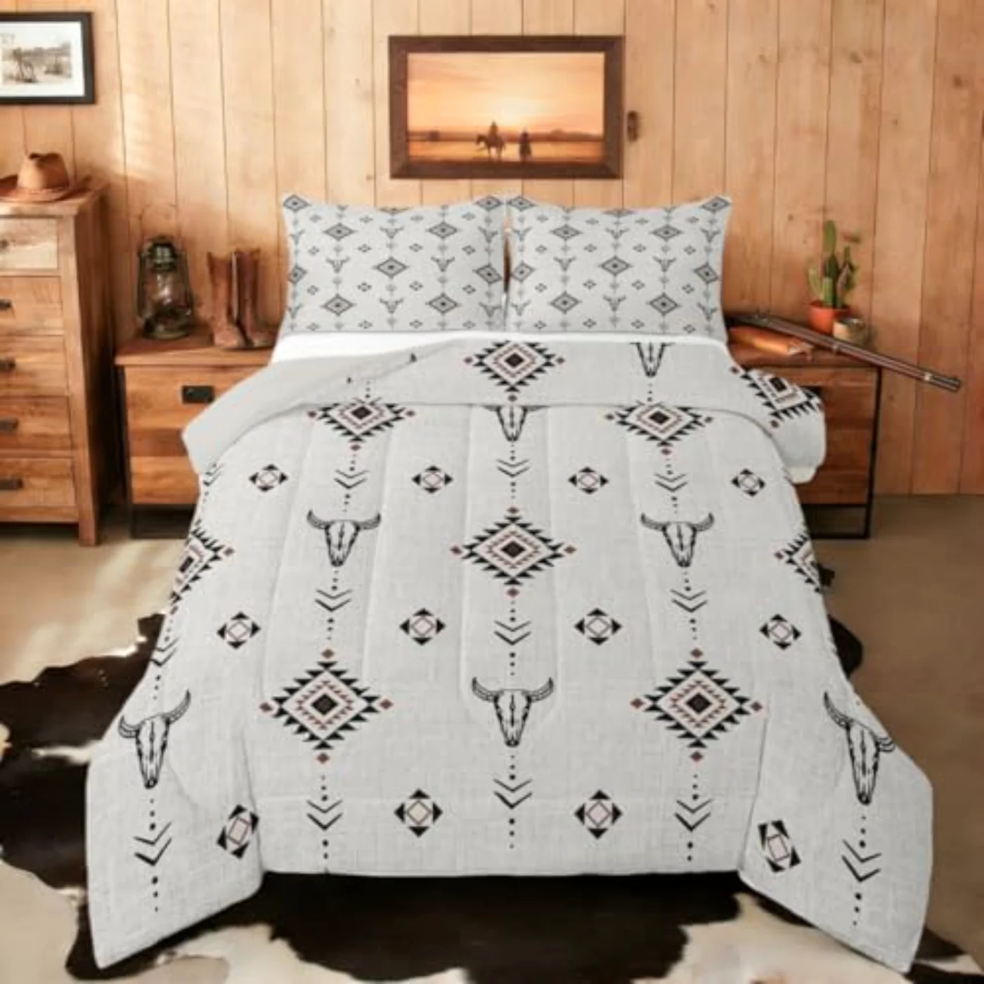 Western Aztec Comforter Set, Queen, Grey & Slate