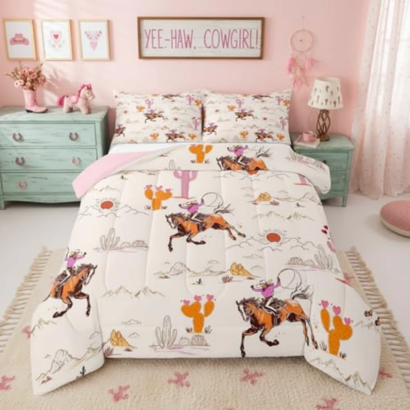 Western Cowgirl Comforter Set, White & Cream