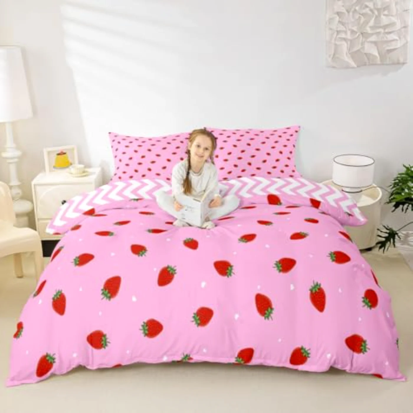Kawaii Strawberry Duvet Cover, King