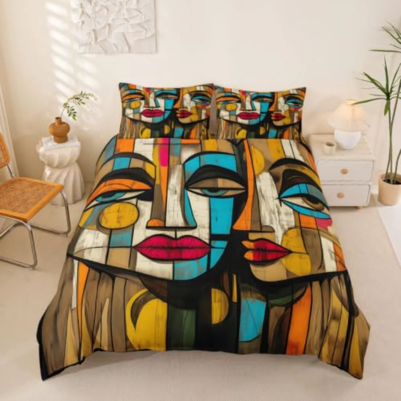 Abstract Faces Minimalist Adults Teens Duvet Cover, King