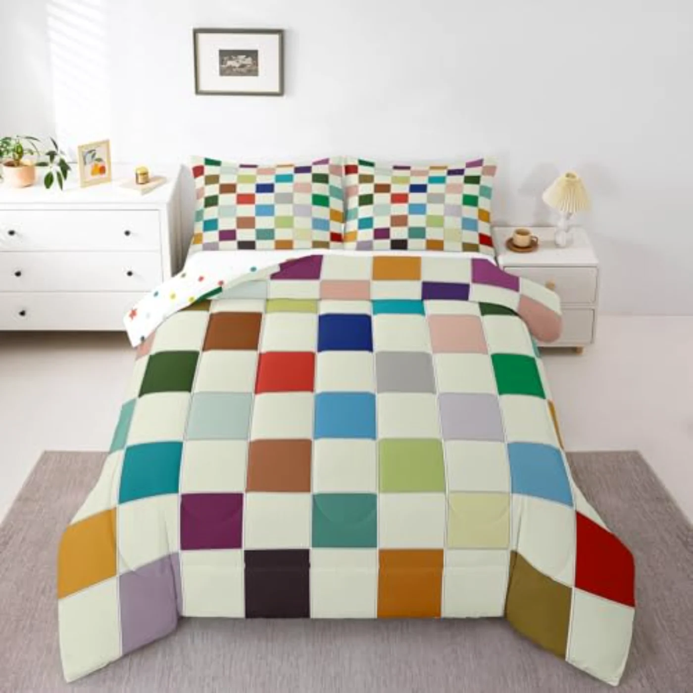 Kids Rainbow Checkered Colorful Plaid (R4J8)