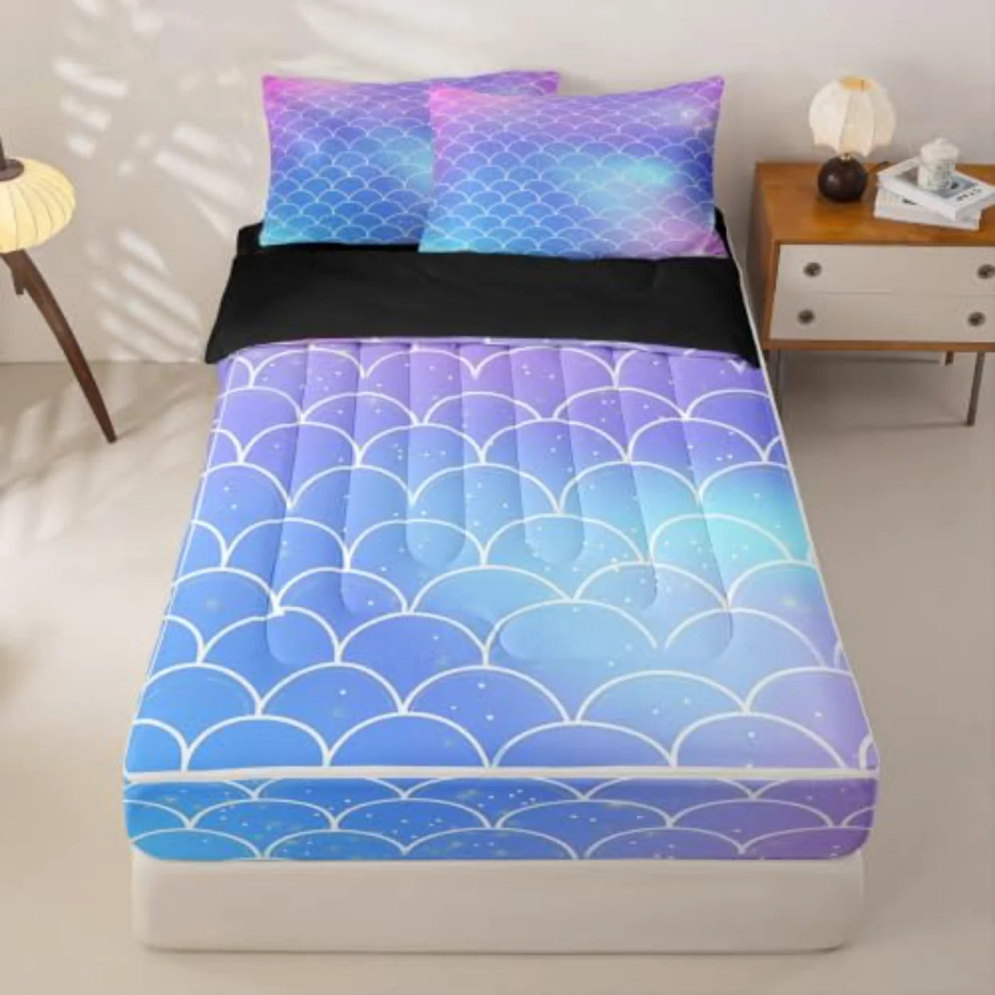 Mermaid Scale Zipper Fish Scales Comforter Set, Twin