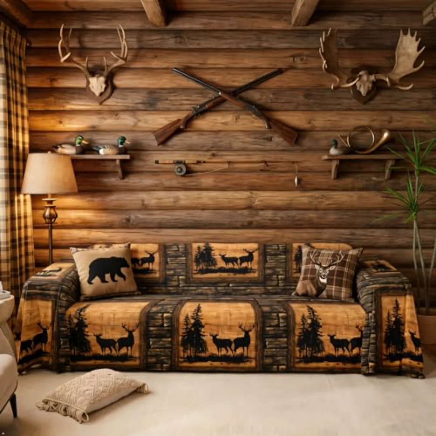Elk Deer Sofa Vintage Lodge Comforter Set