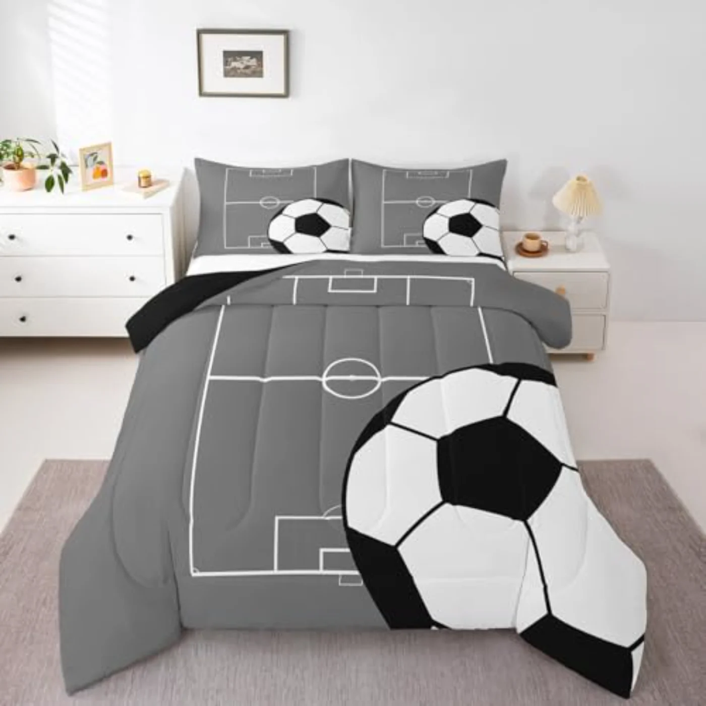 Football Kids Soccer Boys Girls Comforter Set, Full