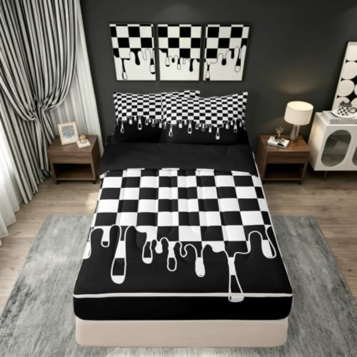 Black White Checkered Zip Up Quilt, Twin