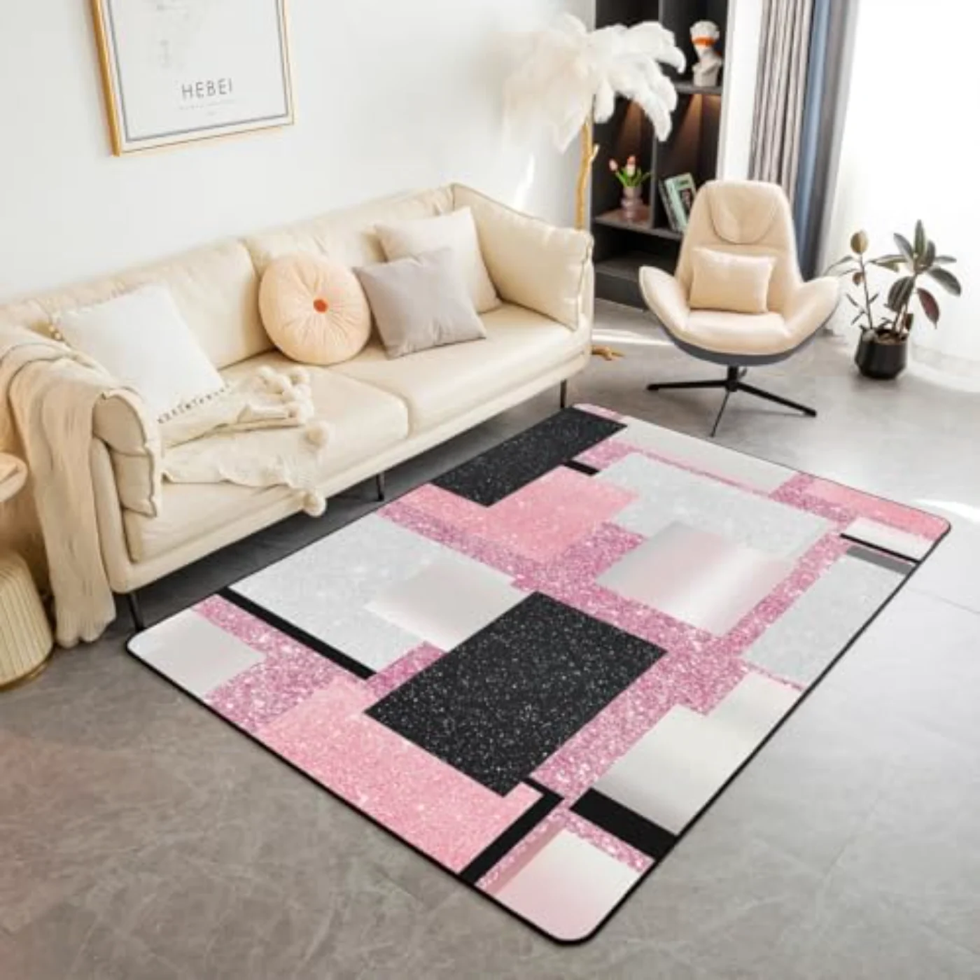 Pink Geometric Area Rug X7 Rug