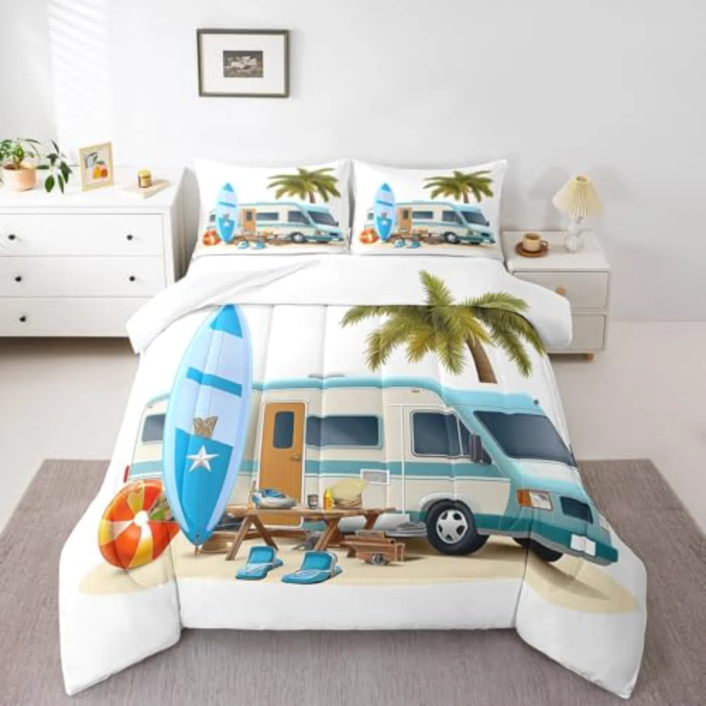 Surf Happy Camping Boys Teens Comforter Set, King