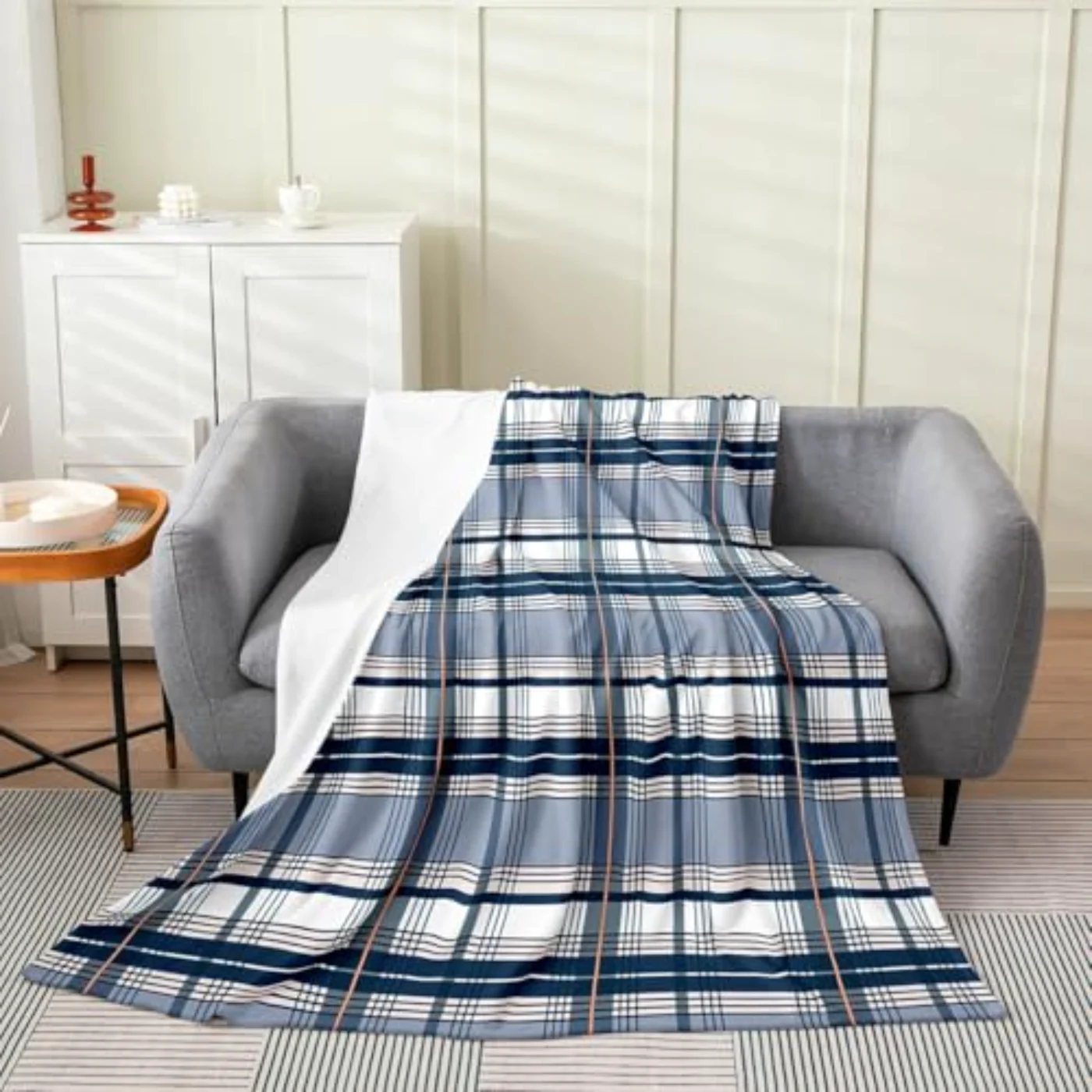 Blue Plaid Fleece Blanket X90 Throw, Queen