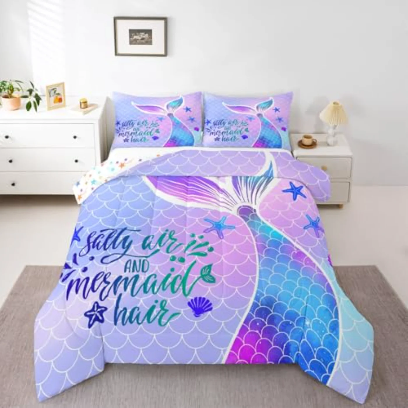 Mermaid Tail Kids Girls Fish Comforter Set, Twin
