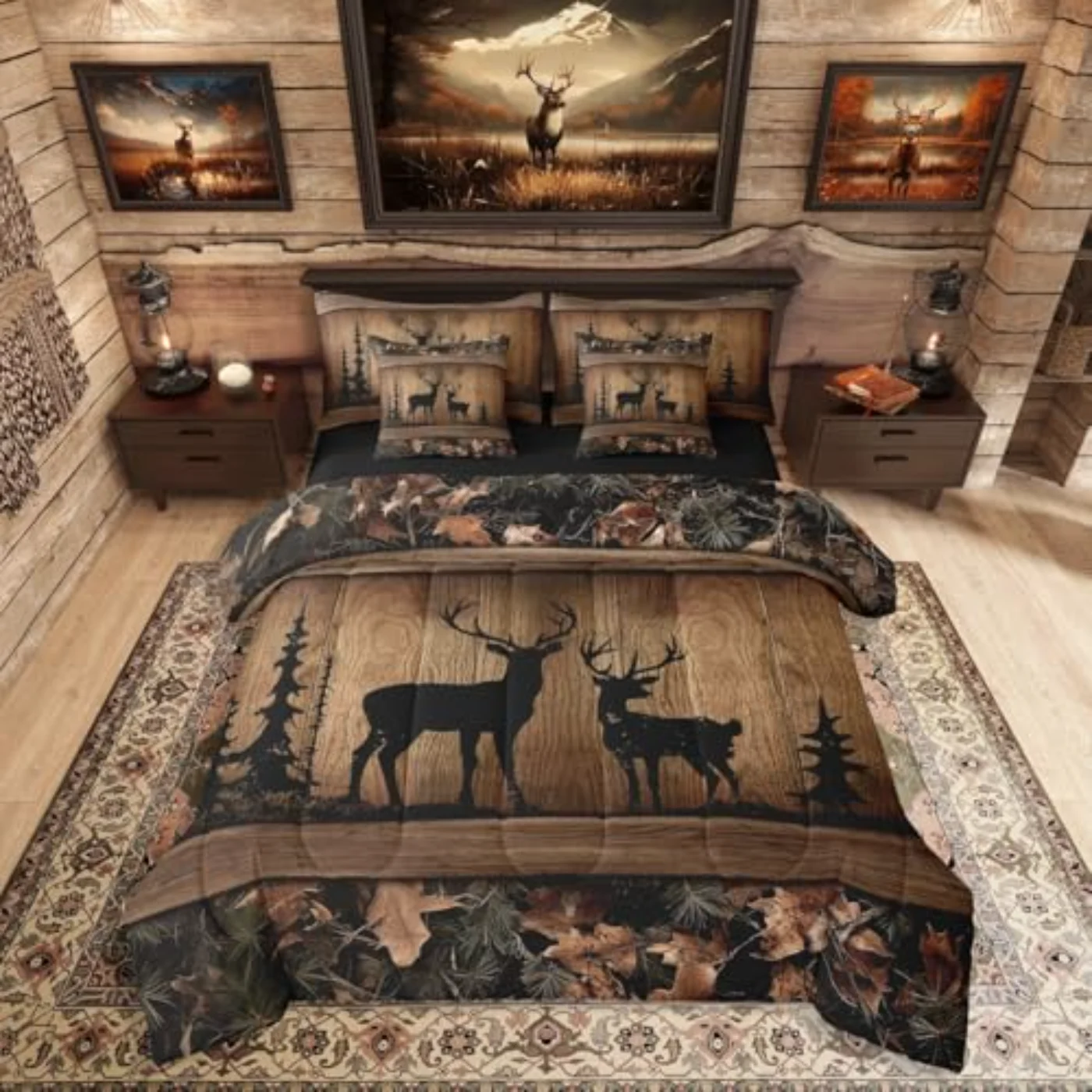 Rustic Cabin Camo Hunting Deer Comforter (RN8C)