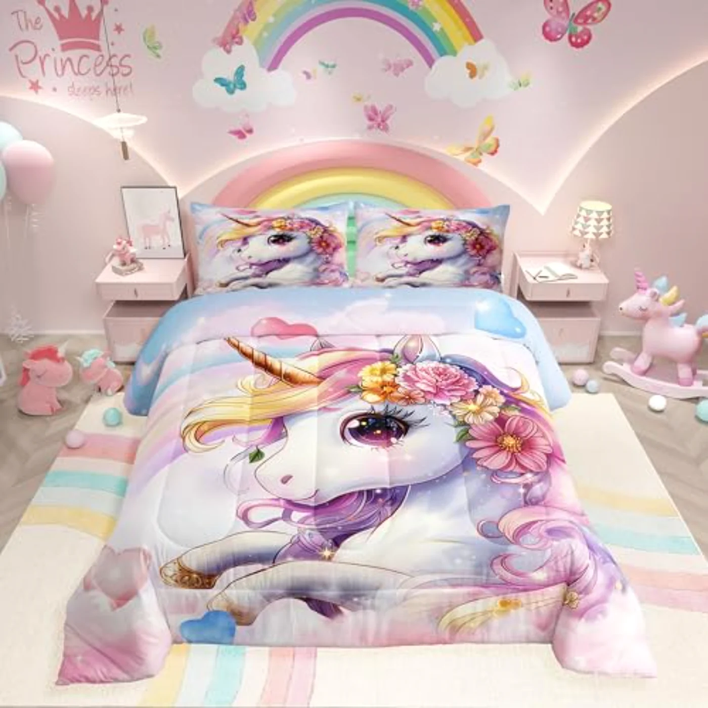 Unicorn Girls Rainbow Unicorn Girls Comforter Set, Full