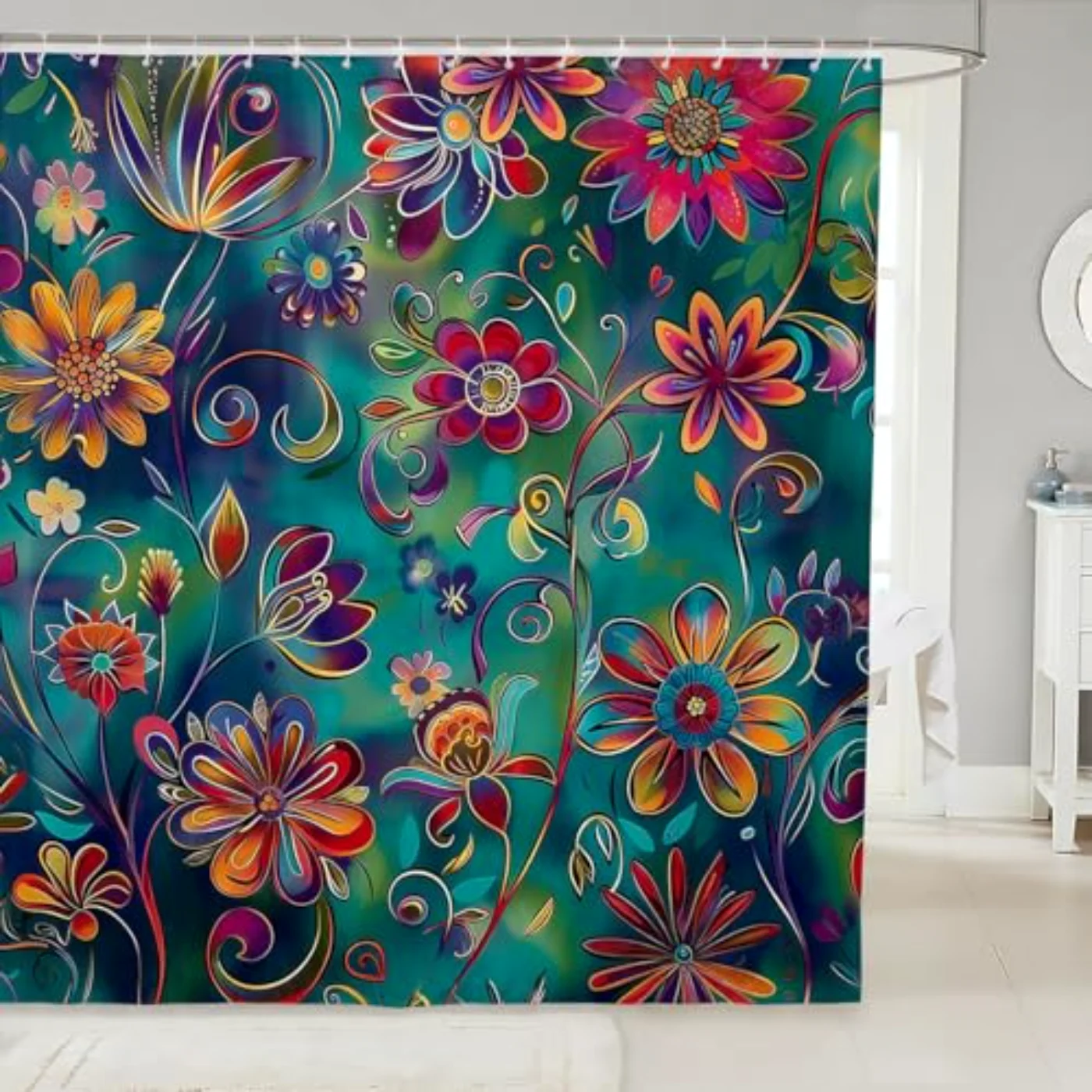 Girls Bohemian Flowers Shower Curtain Shower Curtain
