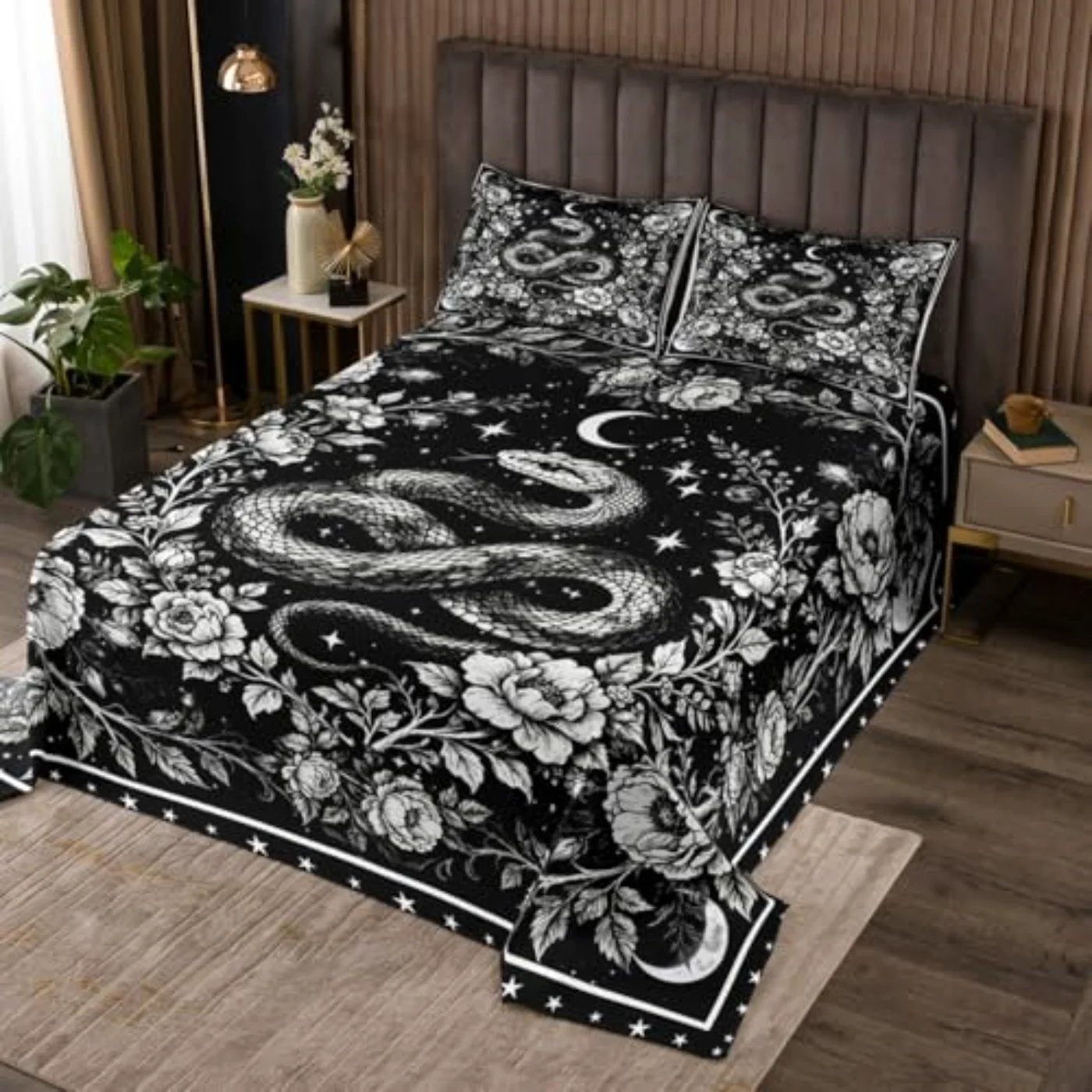 Goth Snake Serpentine Little Dragon Quilt, King