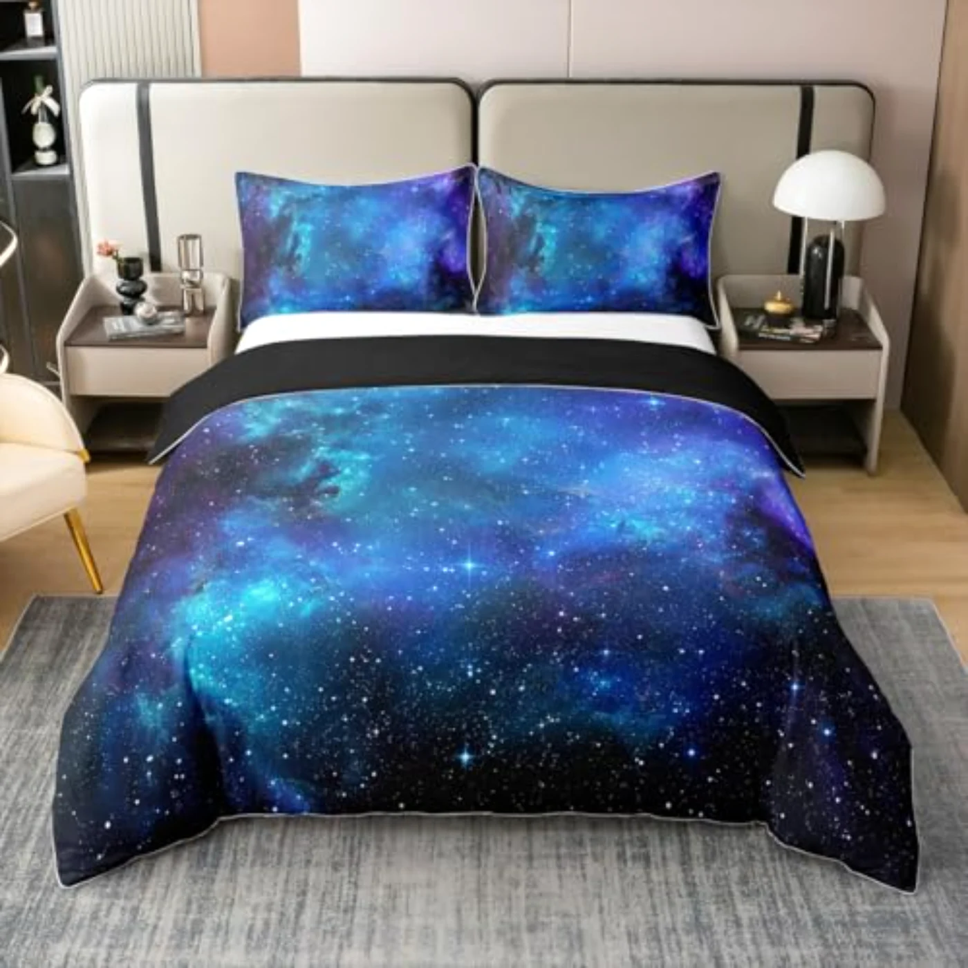 Cotton Purple Galaxy Moon Star Duvet Cover, Twin