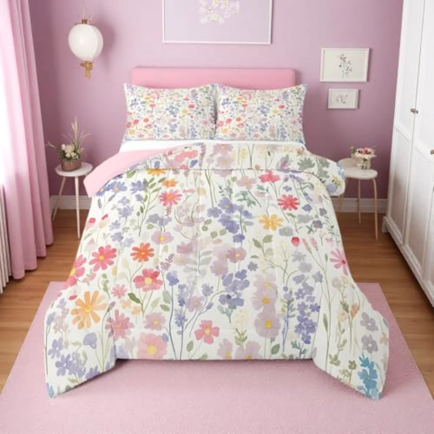 Colorful Floral Girls Boys Kids Comforter Set, Full