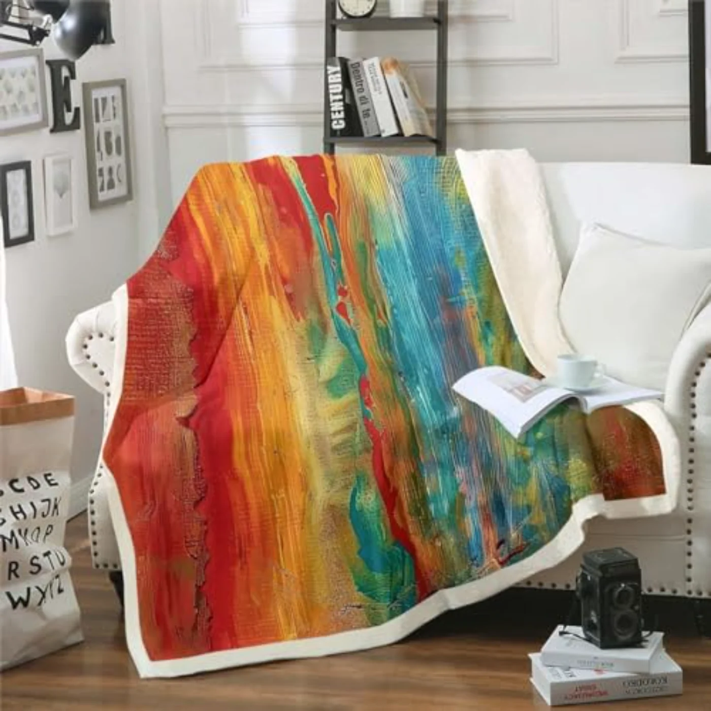 Rainbow Gradient Sherpa Throw Blanket Throw