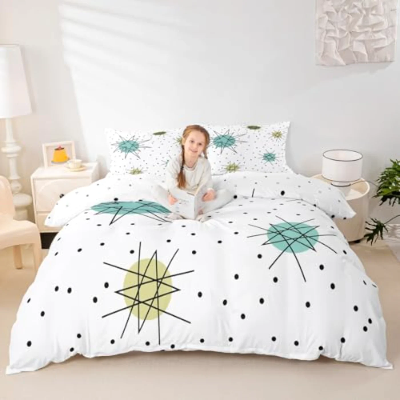 Geometric Polka Dots Modern Mid Duvet Cover, Queen