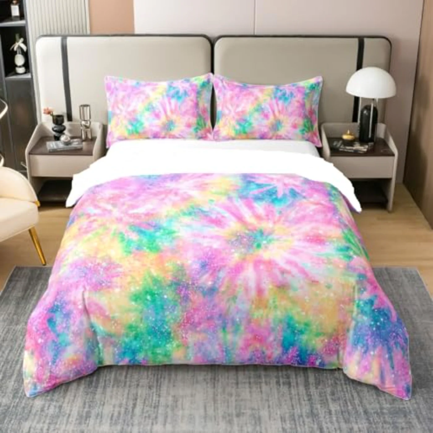 Kids Tie Dye Pink Cotton Duvet Cover, Full