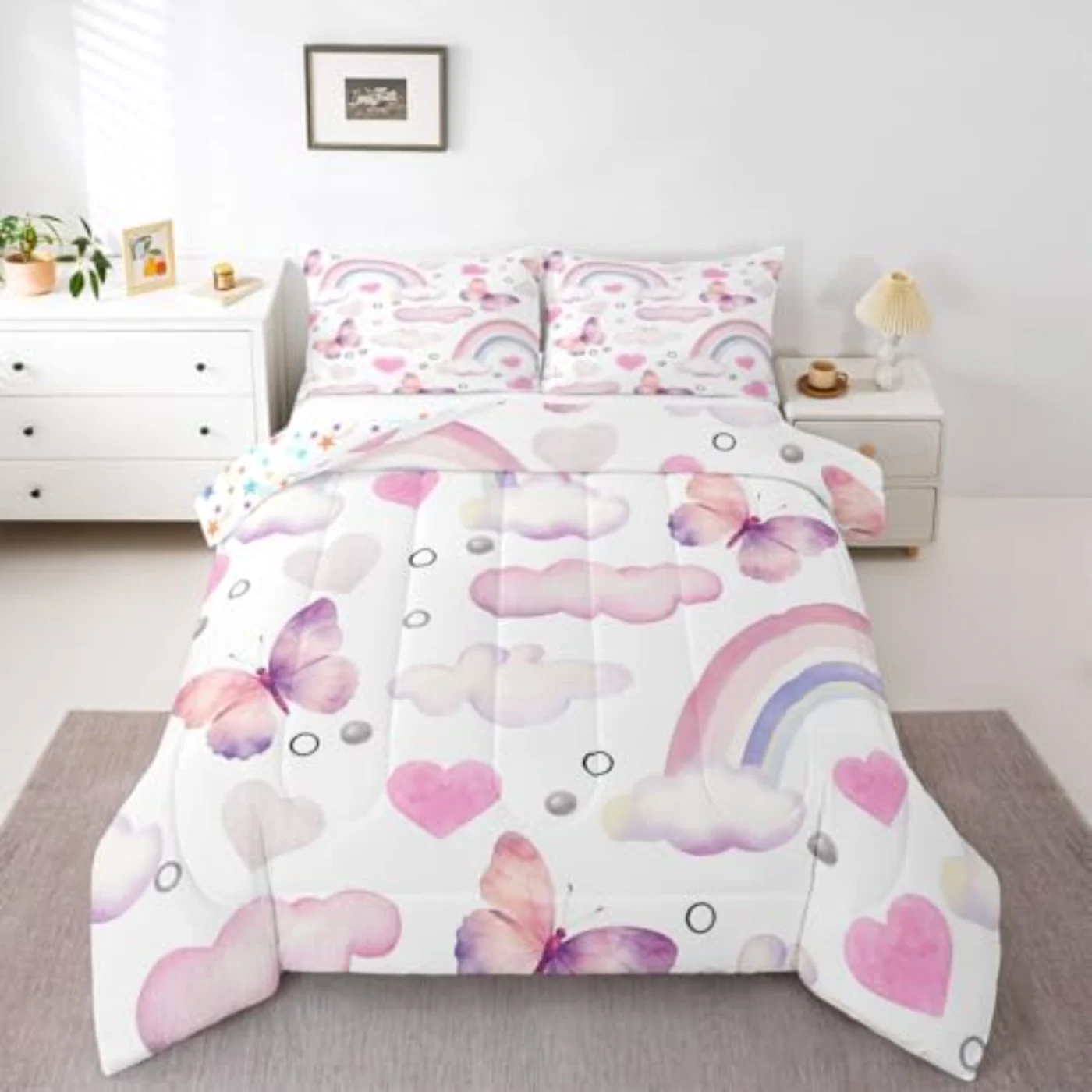 Pastel Kids Girls Rainbow Pink Quilt, Twin