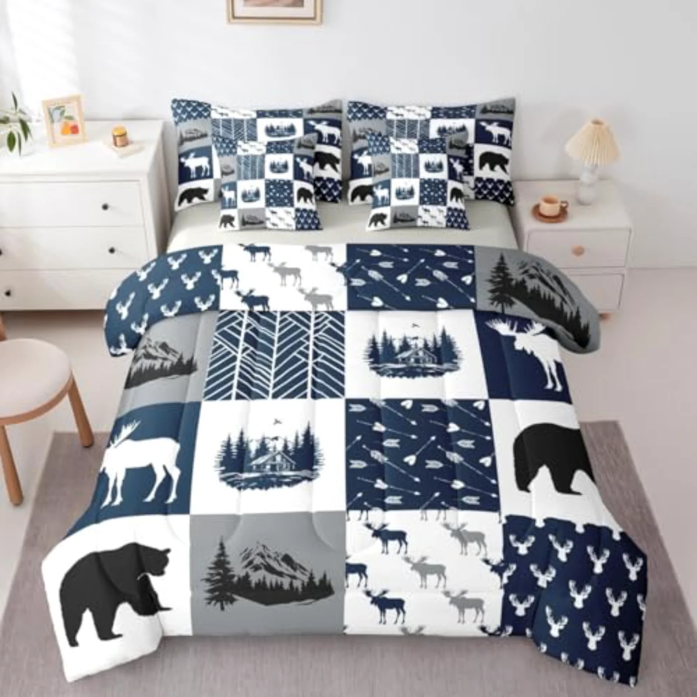 Elk Bear Sheets Deer Head Comforter Set, Full