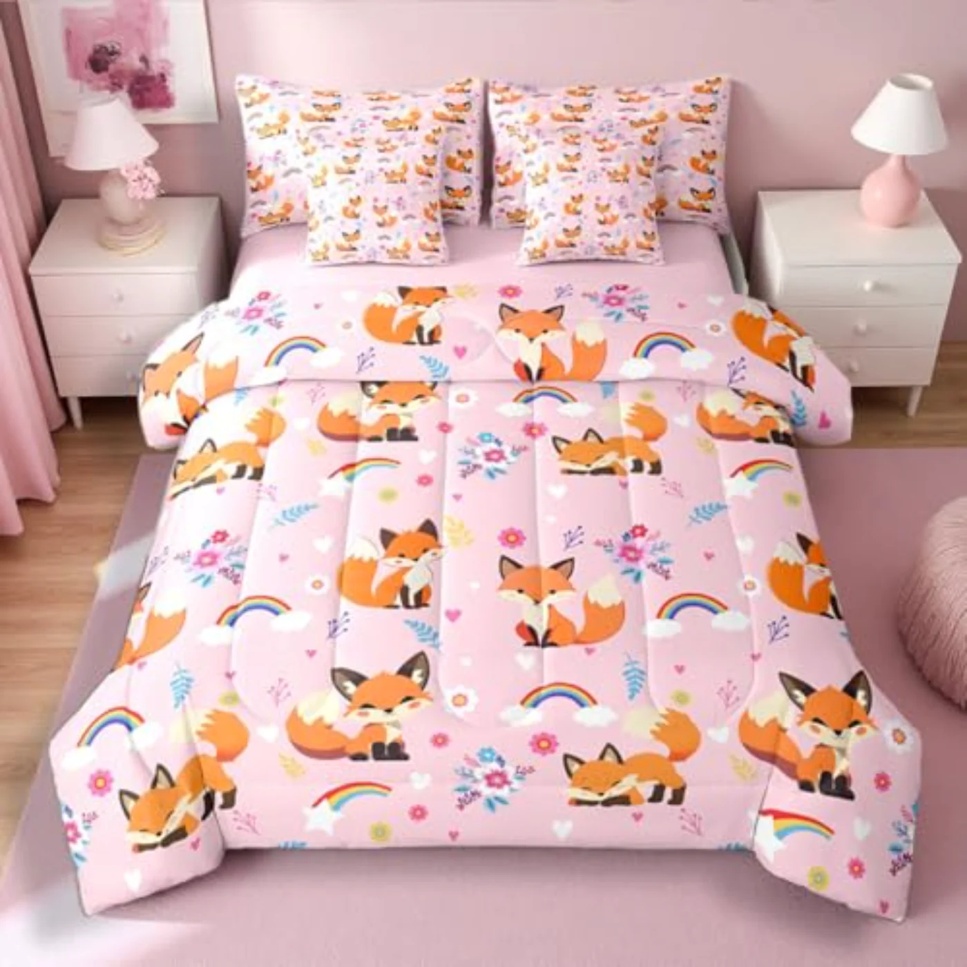 Kawaii Fox In Bag Cute Comforter Set, Twin