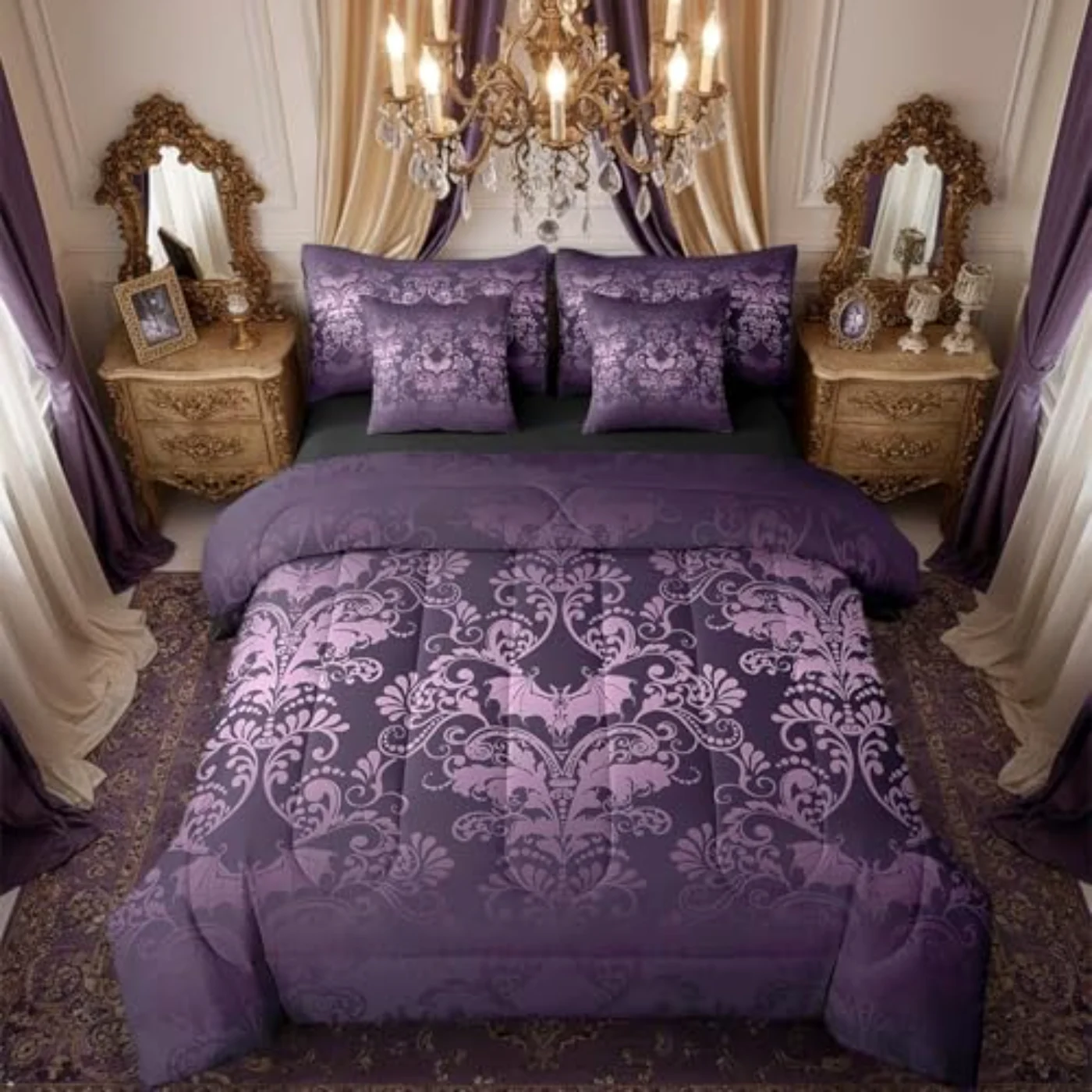 Gothic Damask In Bag Comforter, Purple & (38LW)