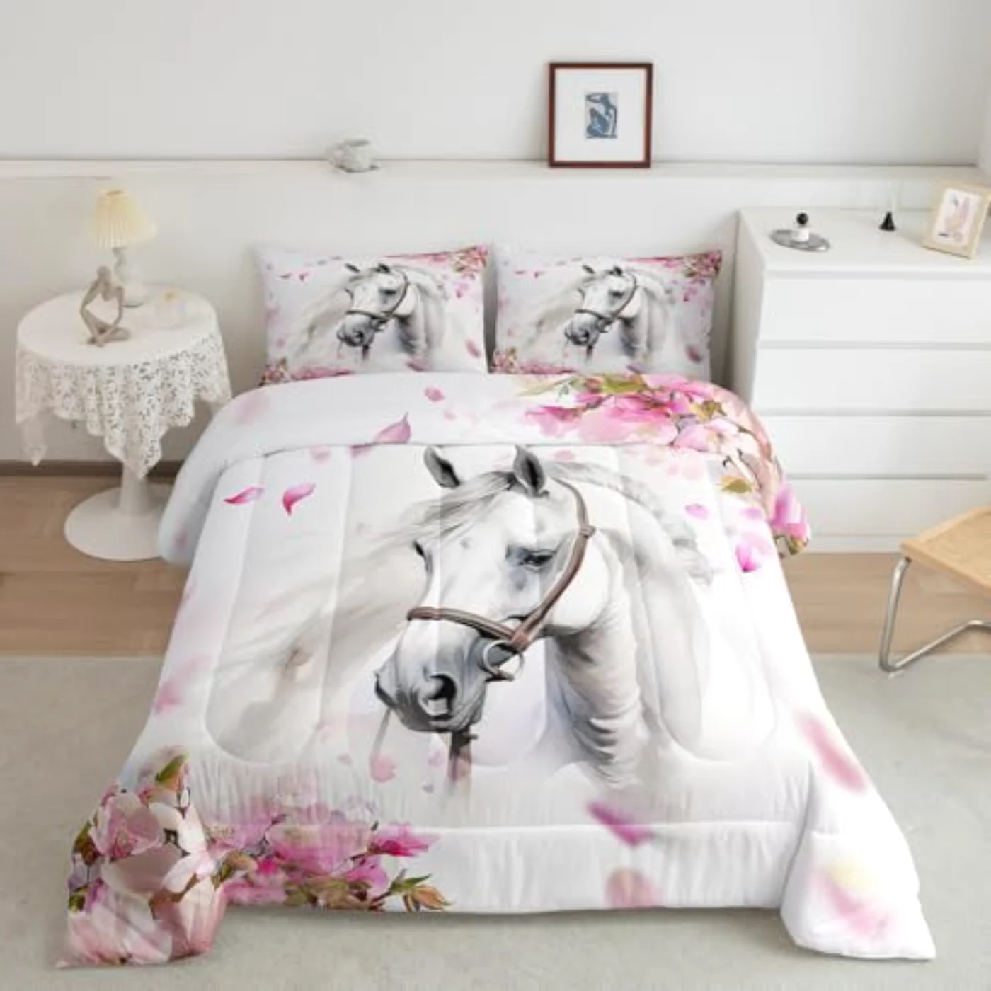 Girls Horse Chic Cherry Blossom Comforter (LZJM)