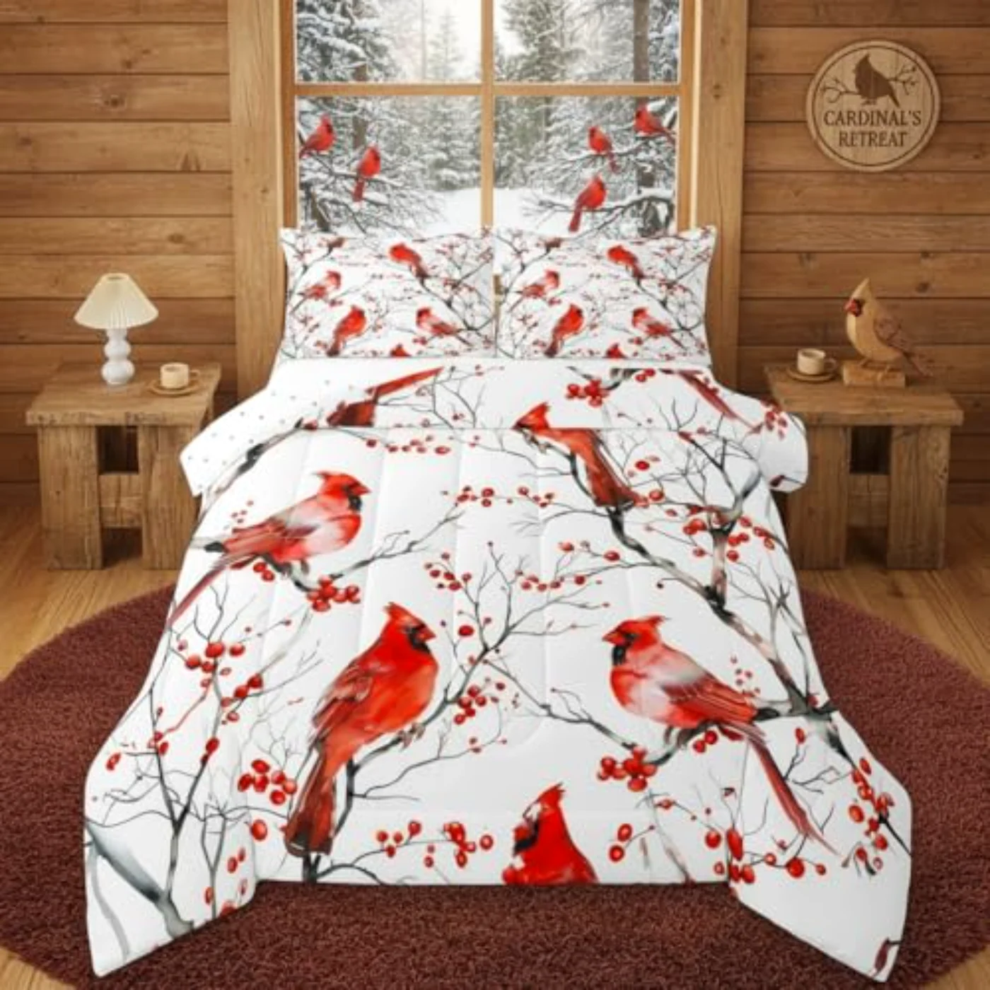 Cardinal Red Bird Kids Men Comforter Set, Full