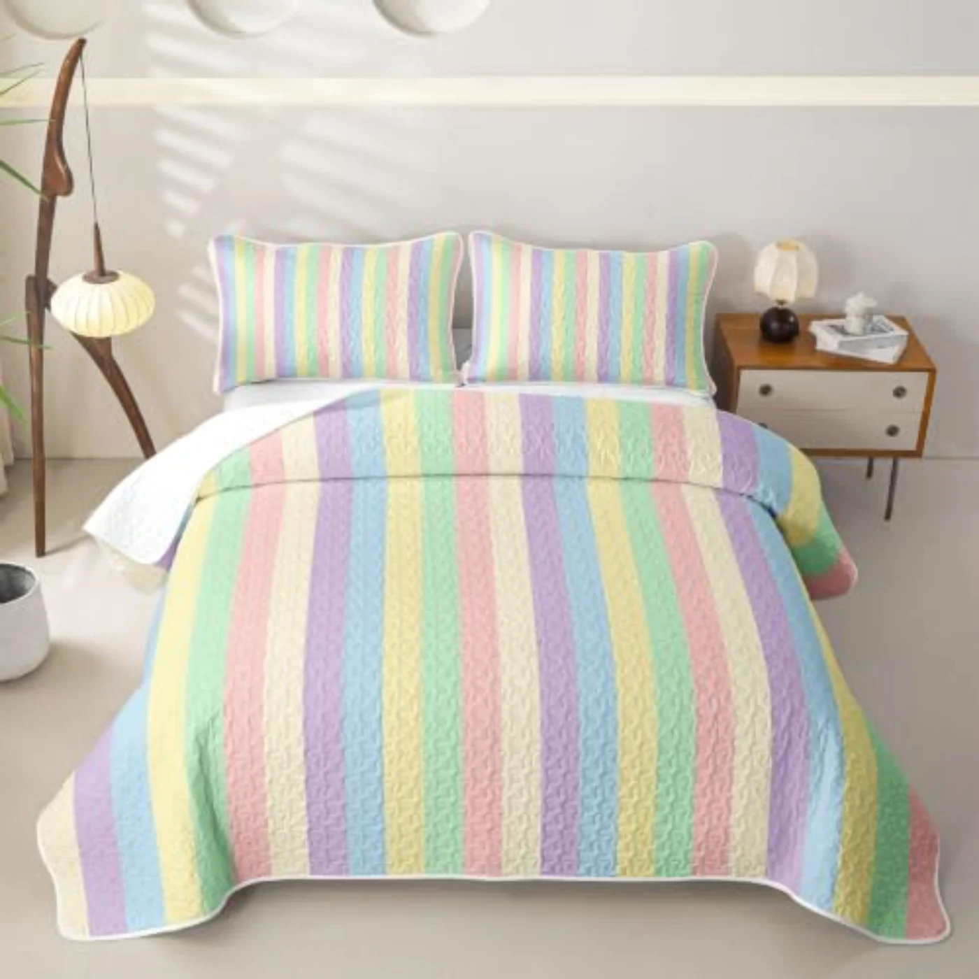 Rainbow Striped Kids Girls Boys Quilt, Full