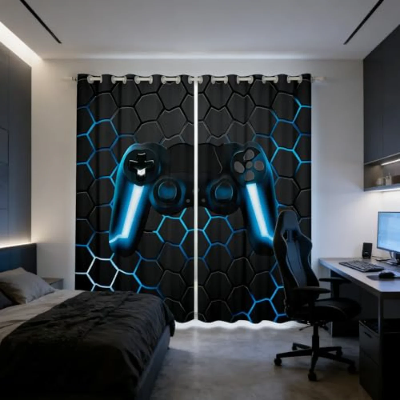 Blue Gaming Blackout Curtains Gamer Curtains
