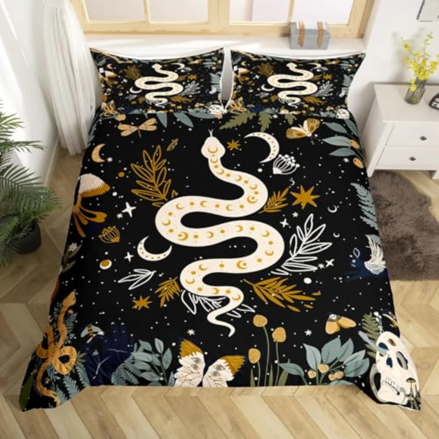 Snake Sun Moon Moth Sugar Duvet Cover, Twin