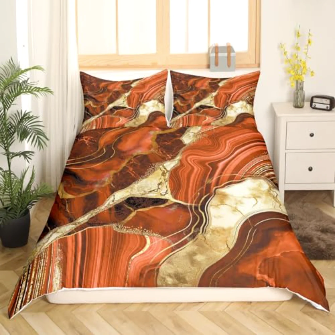 Orange Marble Duvet Cover, King