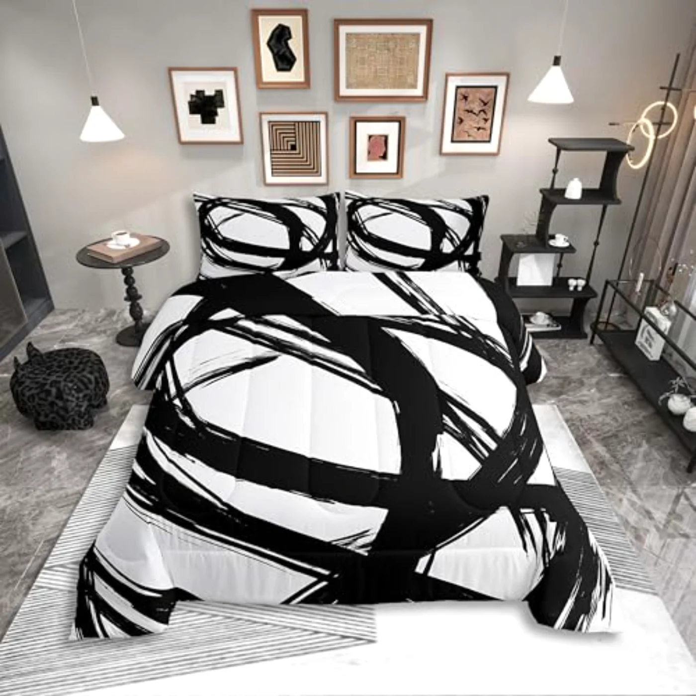 Black White Abstarct Kids Boys Comforter Set, Twin