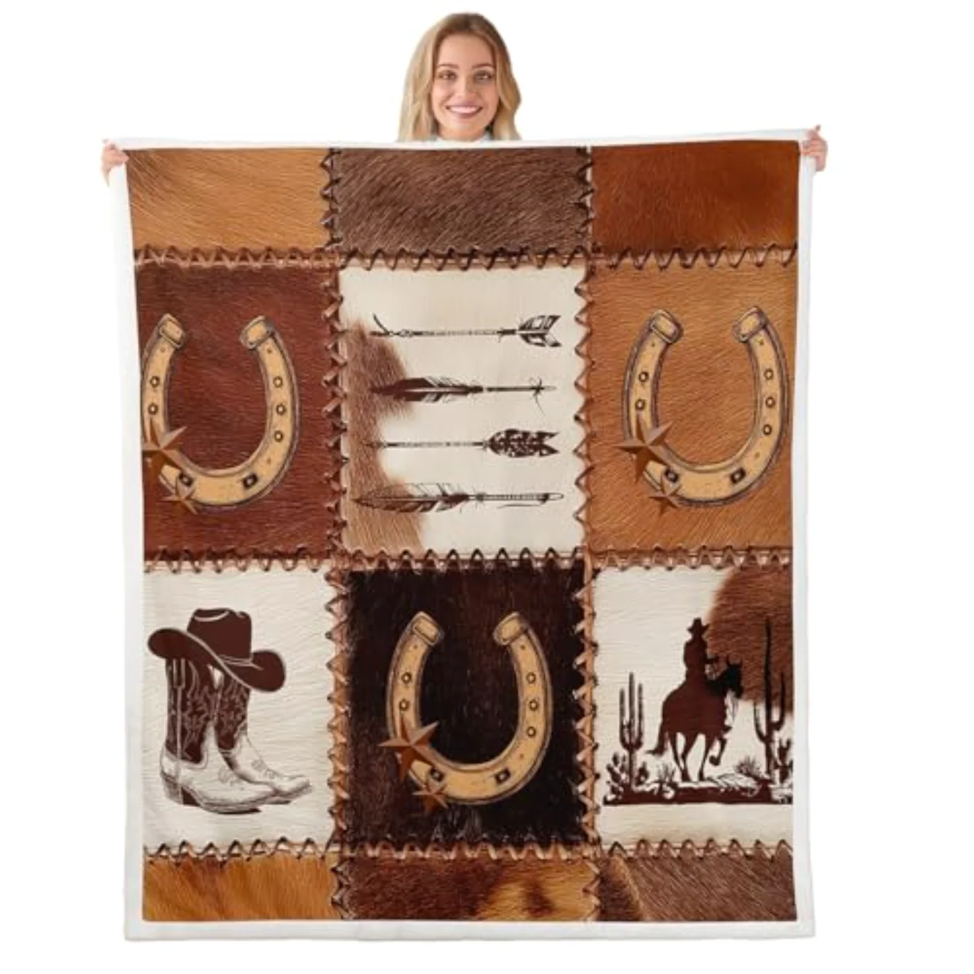 Western Cowboy Fleece Throw Blanket Throw, Twin