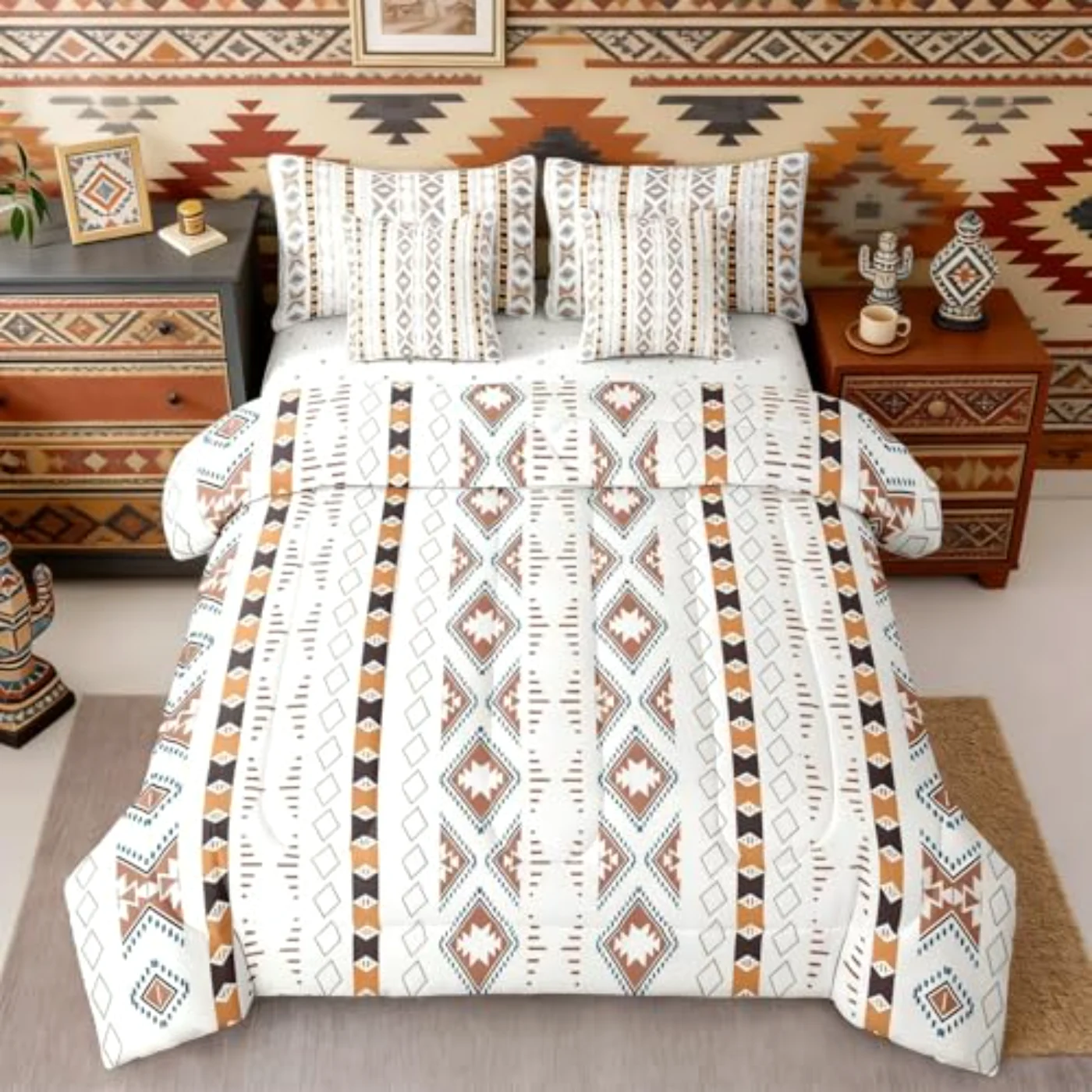 Bohemian In Bag Geometric Triangle Comforter Set, Queen