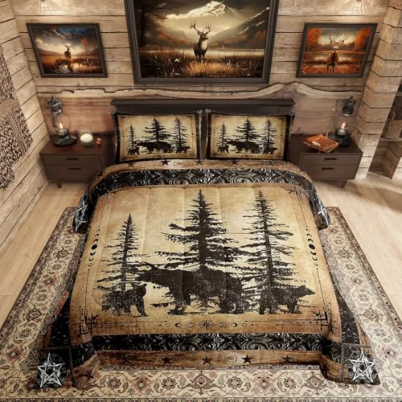 Rustic Bear Woodland Wildlife Hunting Comforter Set, Queen